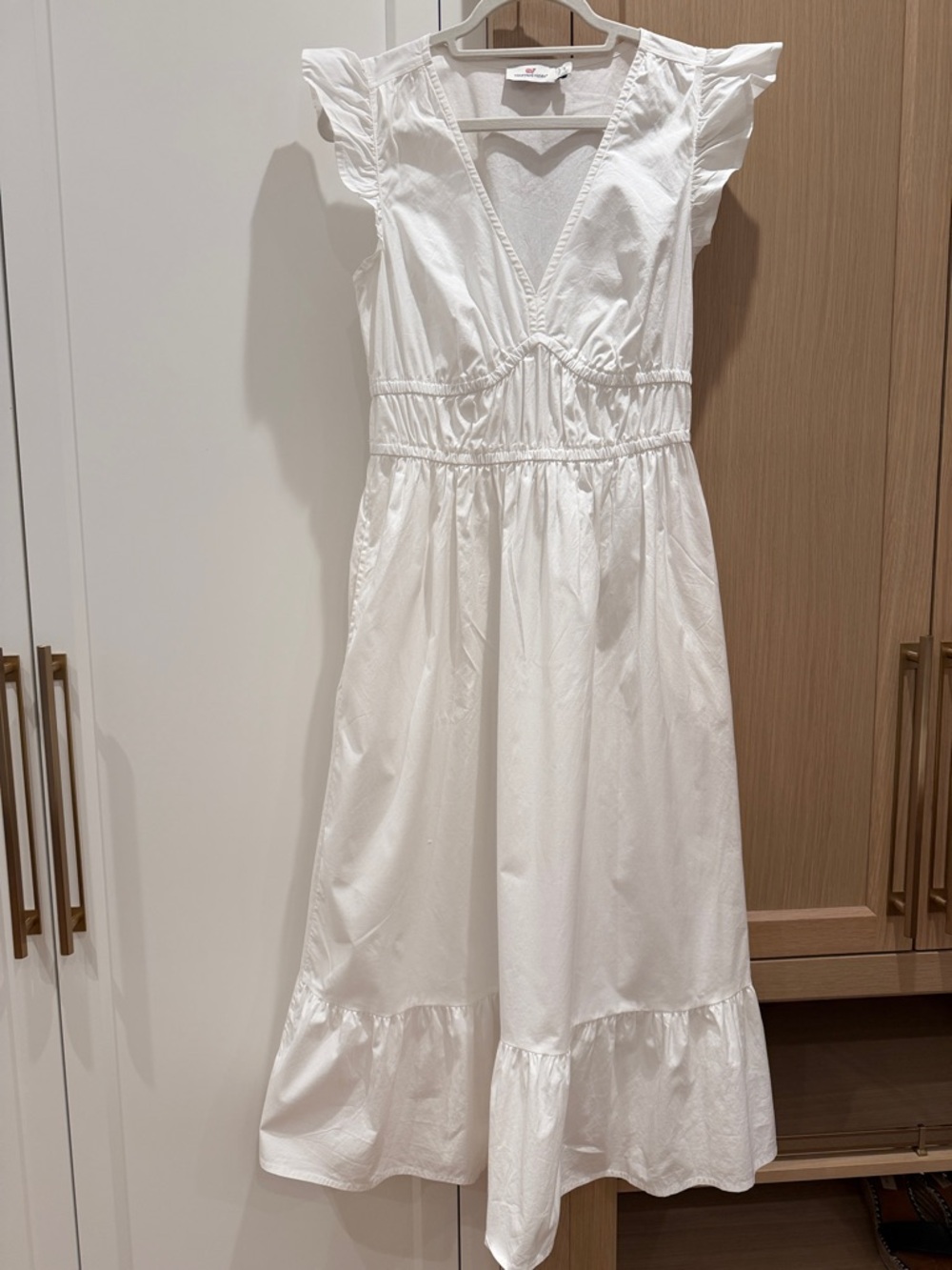 Vineyard Vines White Ruffle Sleeve V-Neck Dress